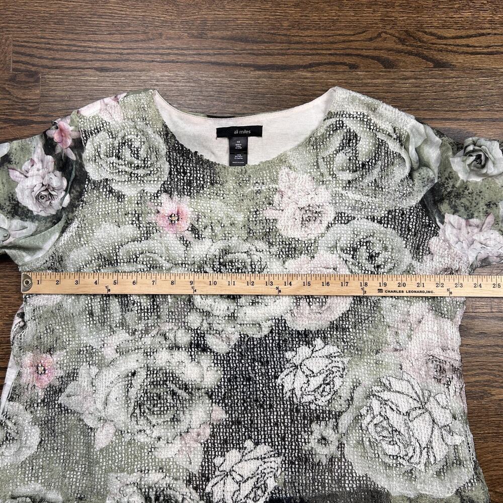 Ali Miles Tunic Blouse Womens 1X Multicolor Floral Ruffle‎ Hem Knit 3/4 Sleeve - Picture 5 of 9